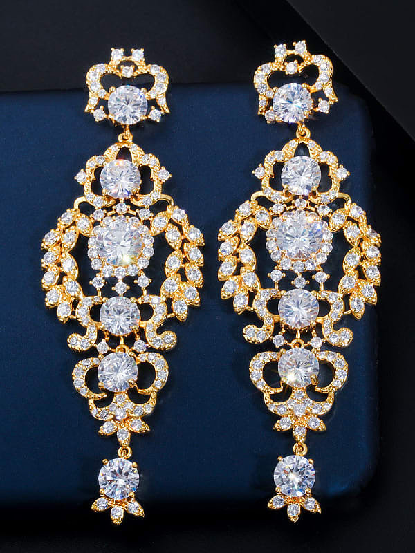 Brass Cubic Zirconia Flower Luxury Cluster Earring