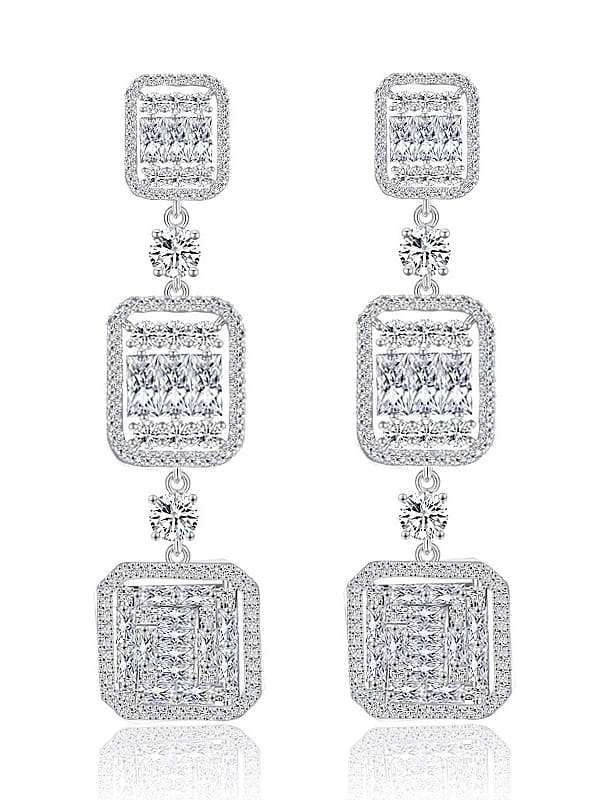 Brass Cubic Zirconia Geometric Luxury Drop Earring
