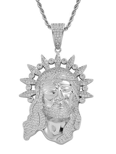 Colar hip hop de zircônia cúbica de bronze com cabeça de jesus religioso