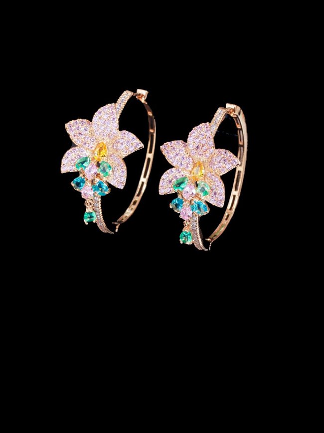 Brass Cubic Zirconia Flower Luxury Cluster Earring