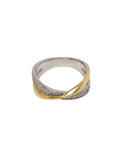 Anillo de banda vintage geométrico de circonita cúbica de latón