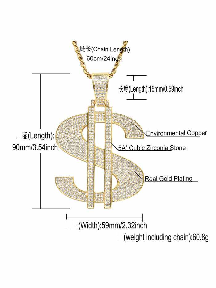 Brass Cubic Zirconia large dollar Hip Hop Necklace