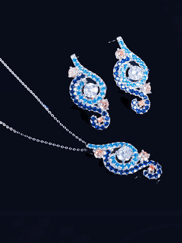 Brass Cubic Zirconia Statement Irregular Earring and Necklace Set