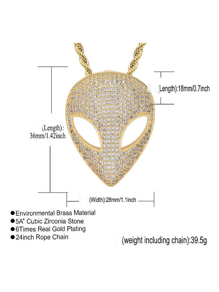 Brass Cubic Zirconia Alien mask Hip Hop Necklace