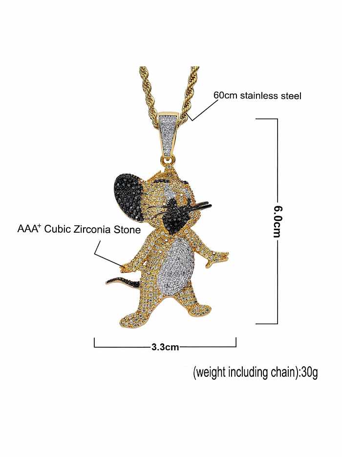 Brass Cubic Zirconia Mouse Hip Hop Necklace