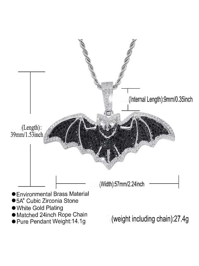 Brass Cubic Zirconia Black bat Hip Hop Necklace