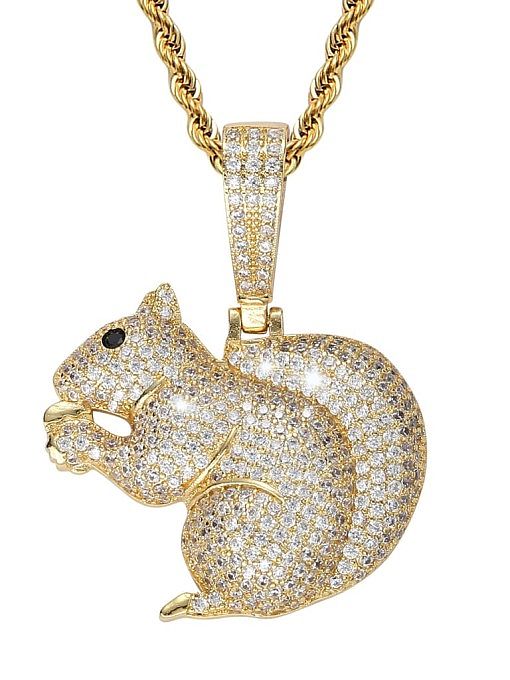 Brass Cubic Zirconia squirrel Hip Hop Necklace