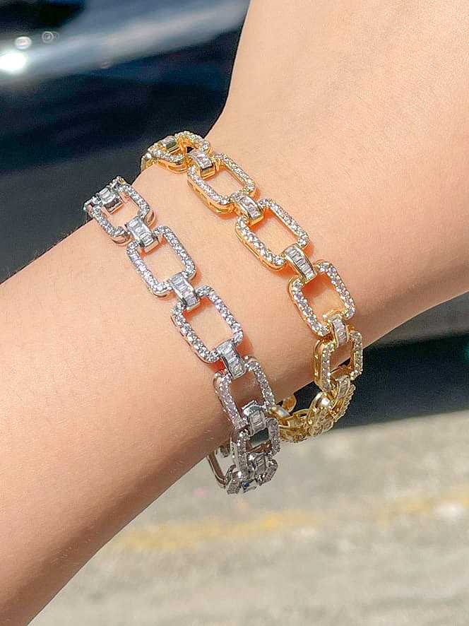 Brass Cubic Zirconia Hollow Geometric Luxury Bracelet