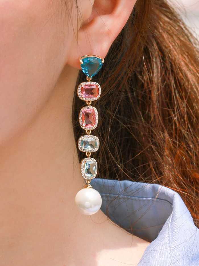 Brass Cubic Zirconia Geometric Statement Drop Earring