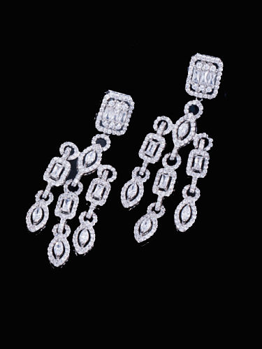 Brass Cubic Zirconia Geometric Luxury Cluster Earring