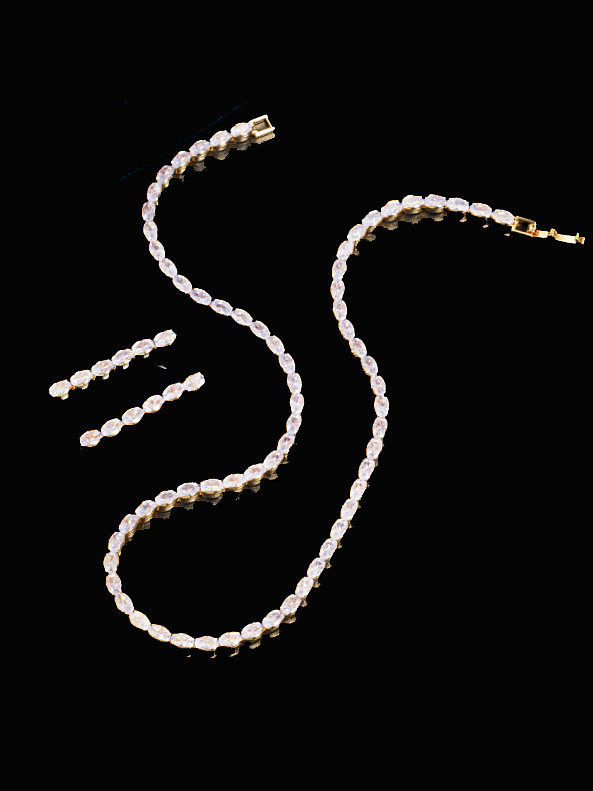 Brass Cubic Zirconia Minimalist Geometric Earring and Necklace Set