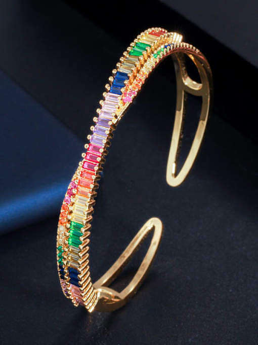 Brass Cubic Zirconia Geometric Luxury Cuff Bangle