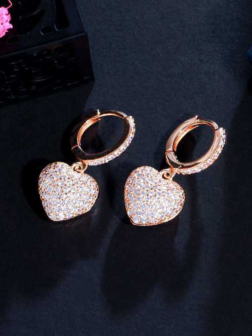 Brass Cubic Zirconia Heart Luxury Huggie Earring