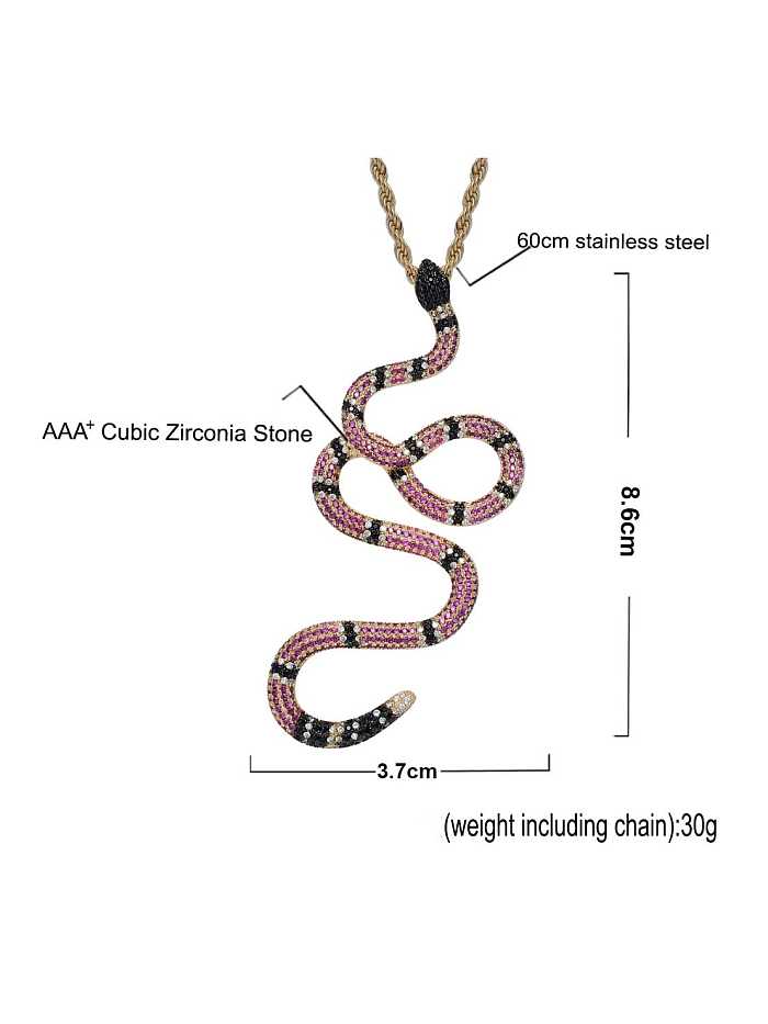 Brass Cubic Zirconia Snake Hip Hop Necklace