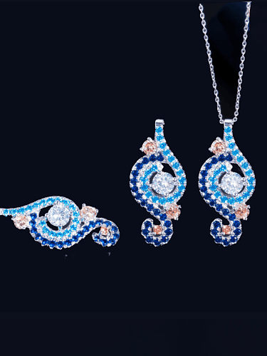 Brass Cubic Zirconia Statement Irregular Earring and Necklace Set
