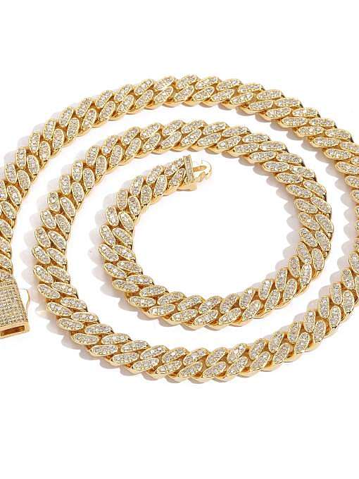 Hip Hop geometrisches Armband und Halskette aus Messing mit Zirkonia