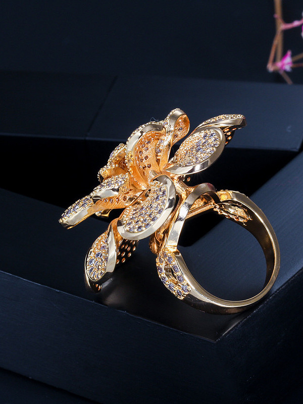 Anéis luxuosos de flor de cobre com zircônia cúbica
