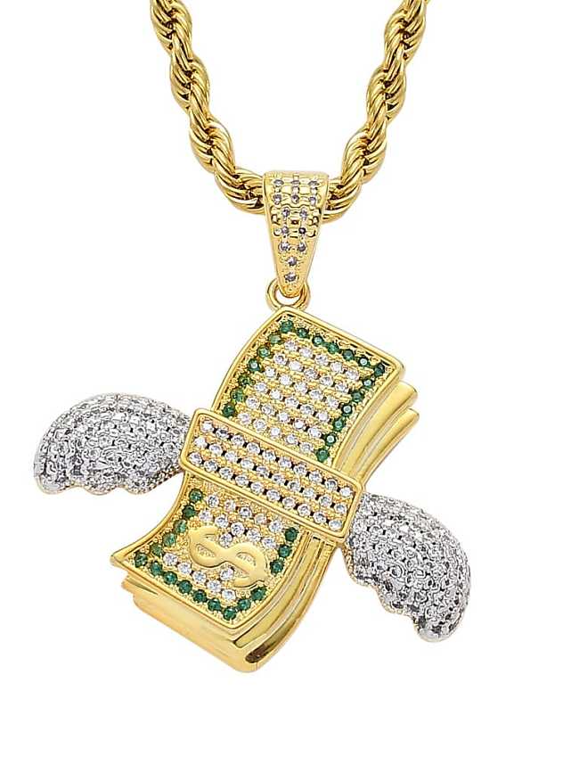Brass Cubic Zirconia wing dollar Hip Hop Necklace