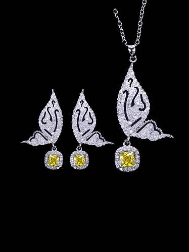 Brass Cubic Zirconia Luxury Butterfly Earring and Necklace Set