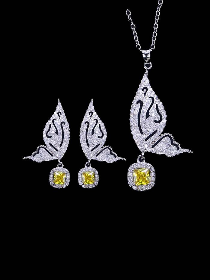 Messing Zirkonia Luxus Schmetterling Ohrring und Halskette Set