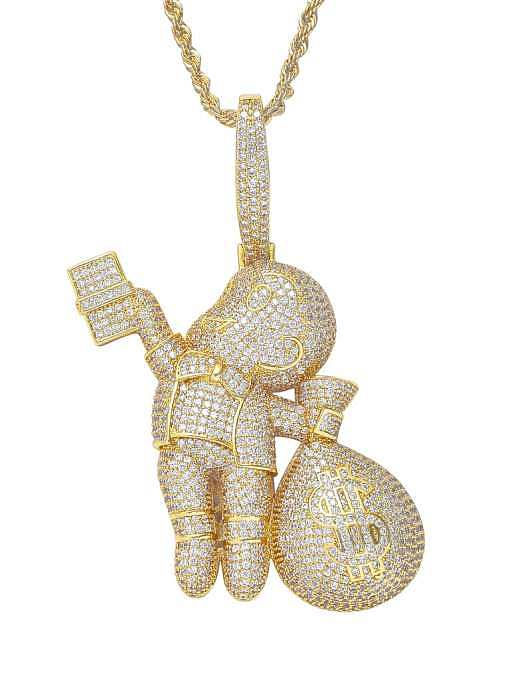 Brass Cubic Zirconia Monkey Hip Hop Necklace