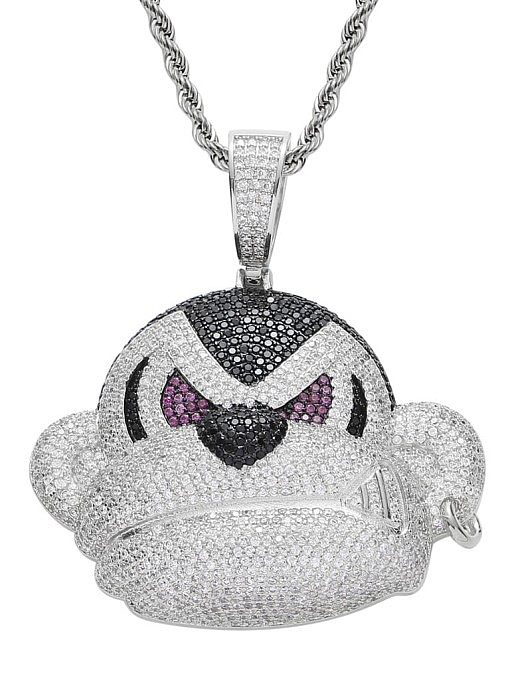 Brass Cubic Zirconia Monkey Hip Hop Necklace