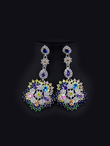 Boucle d'oreille Exaggerate Colorful Flower Drop Chandelier