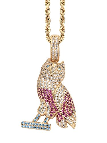 Brass Cubic Zirconia Owl Hip Hop Necklace