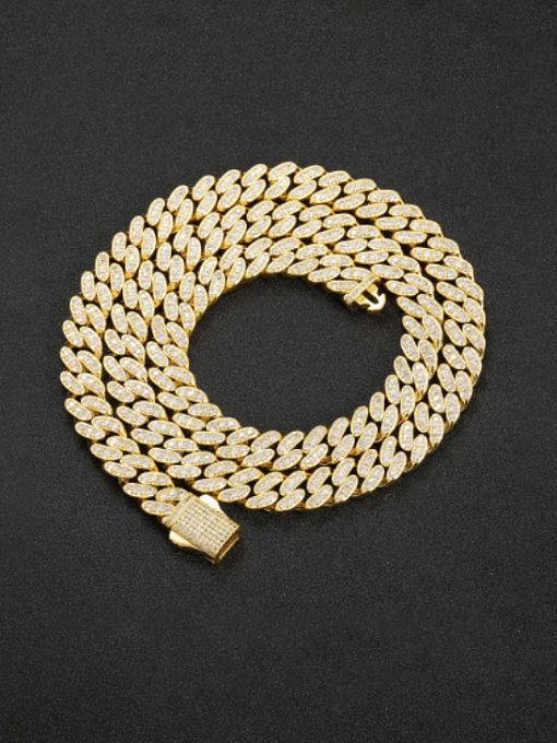 Brass Cubic Zirconia Hip Hop Geometric Bracelet and Necklace Set