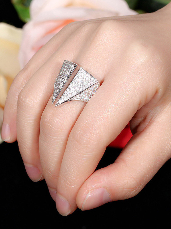 Copper With Cubic Zirconia Luxury Two Triangle Band Rings