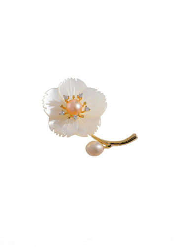 Alfinetes e broches minimalistas de flor de concha de latão