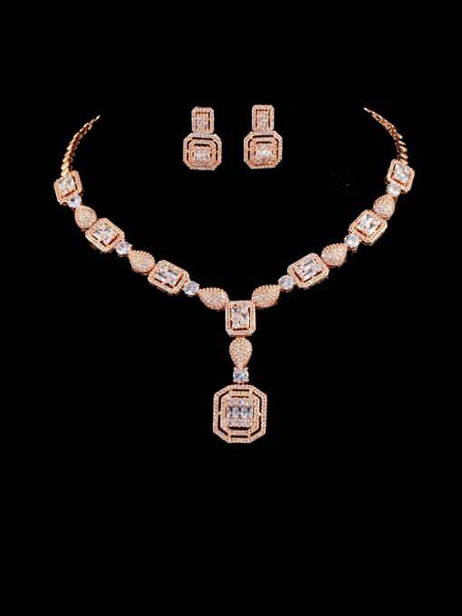 Brass Cubic Zirconia Luxury Geometric Earring and Necklace Set