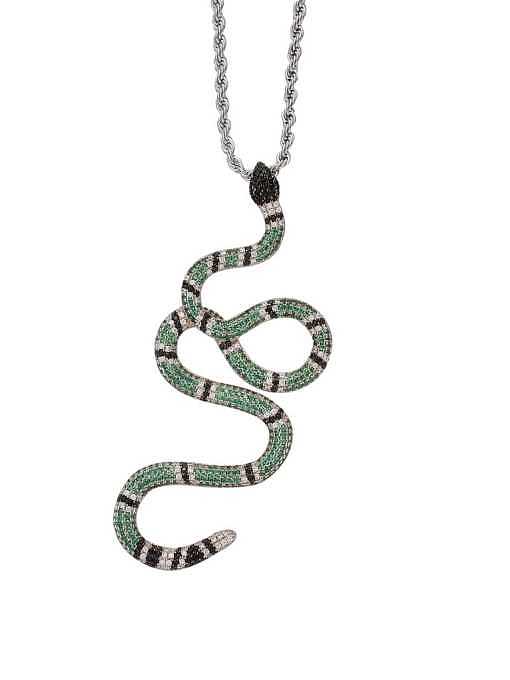 Brass Cubic Zirconia Snake Hip Hop Necklace