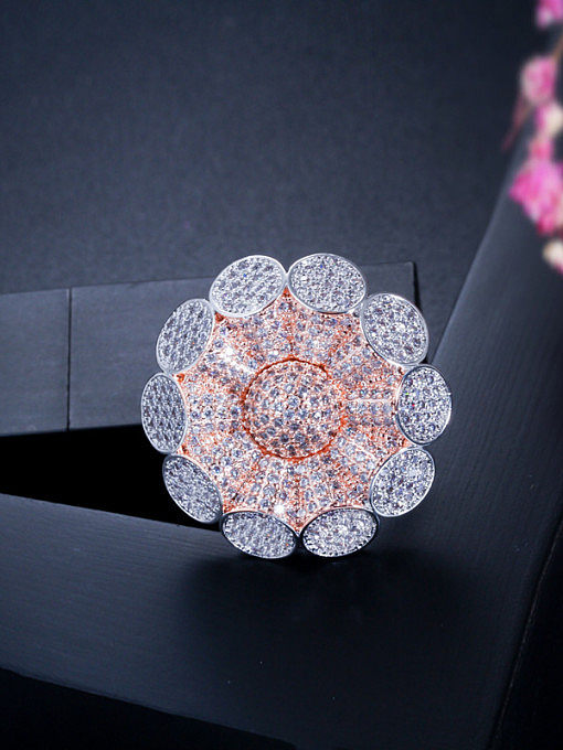 Kupfer mit Zirkonia-Luxus-Blumen-Statement-Ringen