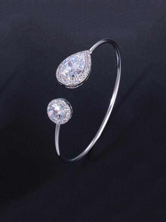 Brass Cubic Zirconia Water Drop Dainty Cuff Bangle