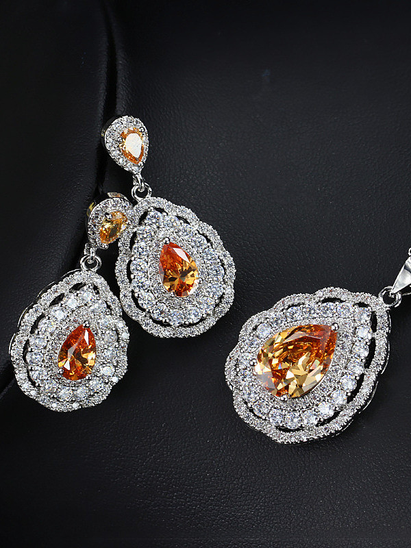 Conjunto de joyas de tres piezas de circón de color de lujo