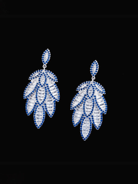 Brass Cubic Zirconia Leaf Luxury Cluster Earring