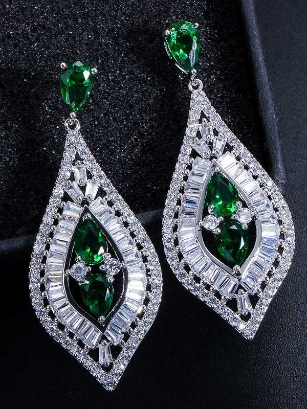 Brass Cubic Zirconia Geometric Luxury Drop Earring