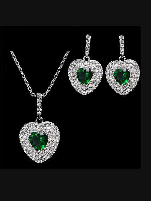 Heart Shaped Zircon earring Necklace Jewelry Set