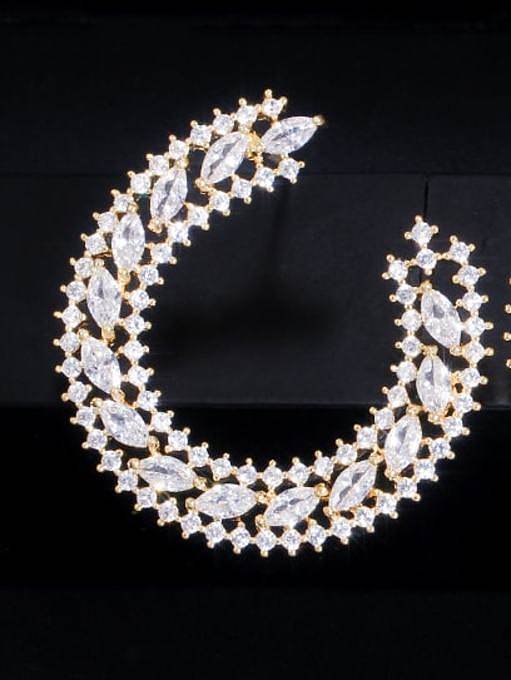 Brass Cubic Zirconia Geometric Luxury Cluster Earring