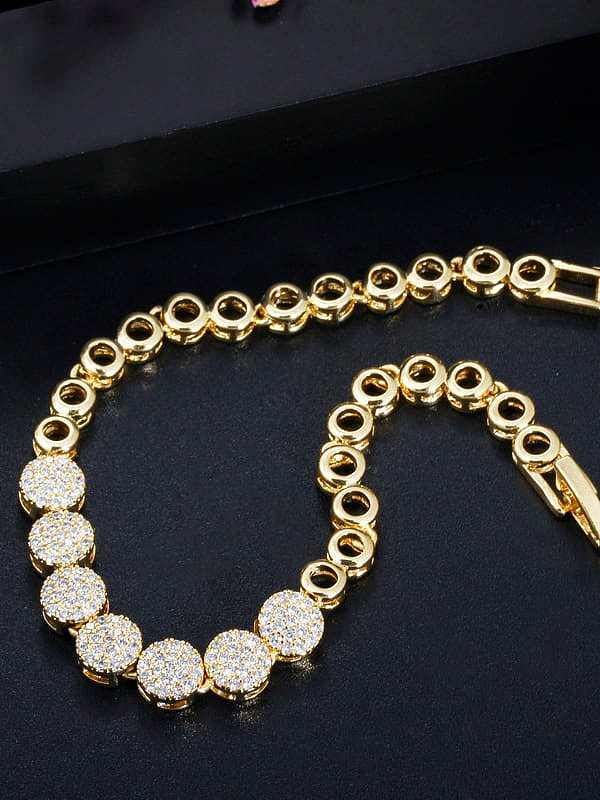 Brass Cubic Zirconia Luxury Geometric Bangle Earring and Necklace Set