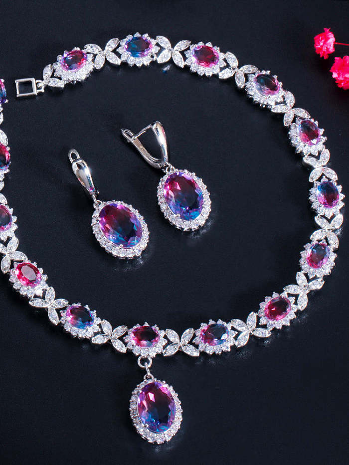 Messing Cubic Zirkonia Luxury Oval Ohrring und Halskette Set