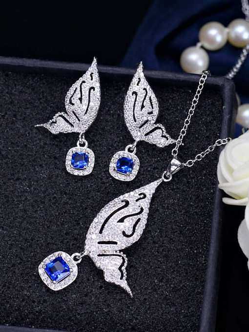 Brass Cubic Zirconia Luxury Butterfly Earring and Necklace Set