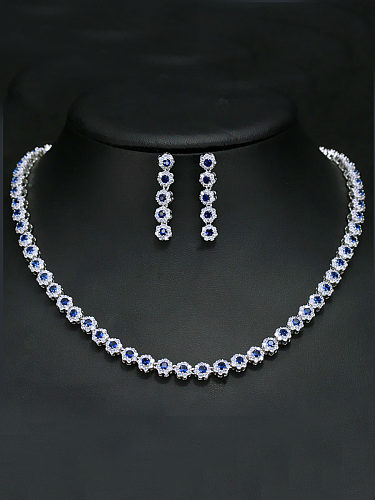 Luxury Shine High Quality Zircon Round Necklace Earrings 2 Piece jewelry set