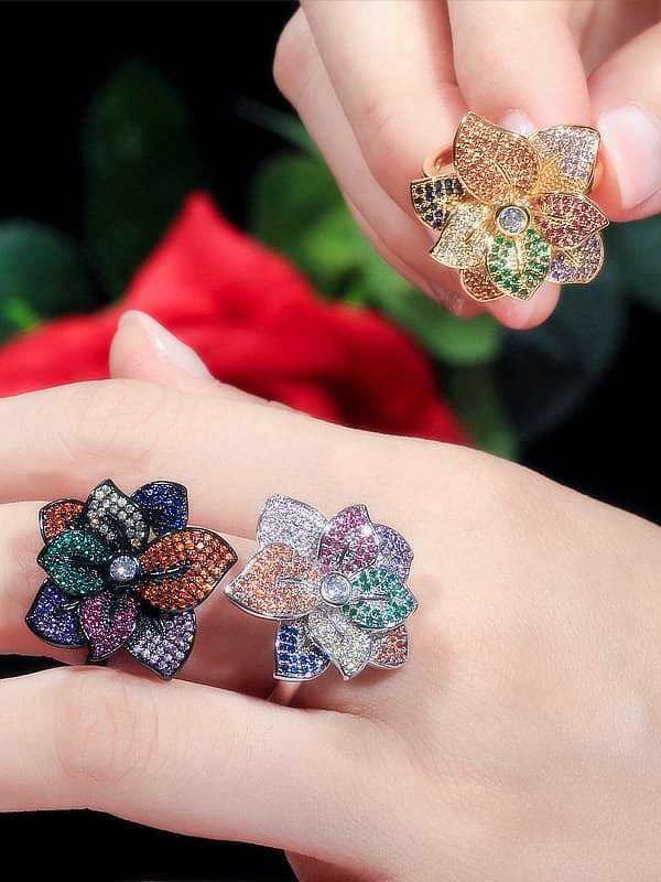 Anéis de cobre com zircônia cúbica flor da moda declaração de tamanho livre