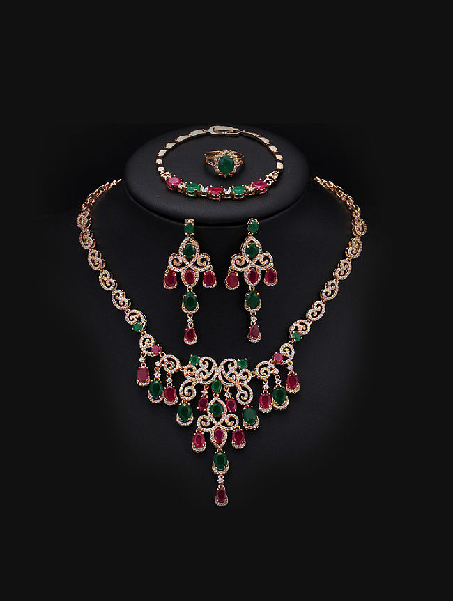 Conjunto de joias de duas peças com pedras coloridas exageradas