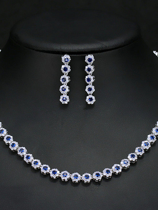 Boucles d'oreilles collier rond Zircon de haute qualité de luxe brillant ensemble de bijoux 2 pièces