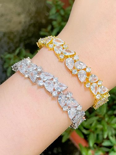 Brass Cubic Zirconia Leaf Luxury Bracelet