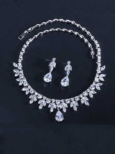 Brass Cubic Zirconia Luxury Water Drop Earring and Necklace Set