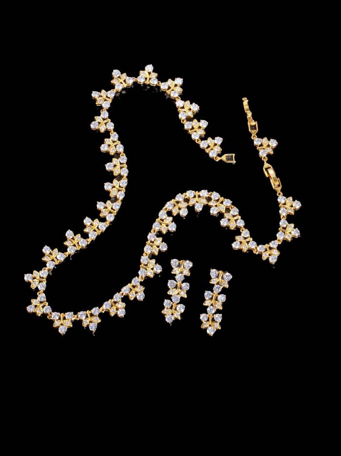 Messing-Zirkonia-Luxus-Blatt-Ohrring-Armband und Halsketten-Set